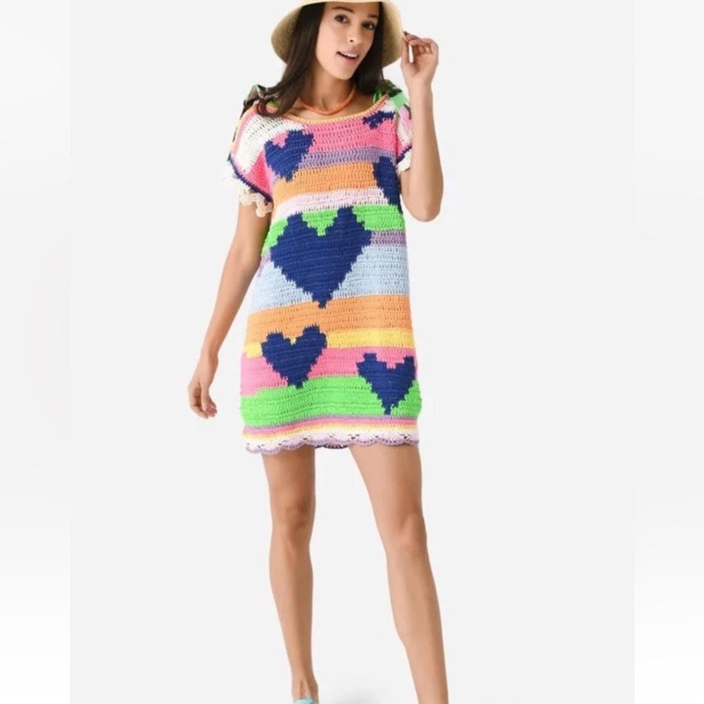 NWT CeliaB Sargasso Dress XS Extra Small Crochet Hearts Striped Coverup $310 - Picture 2 of 6
